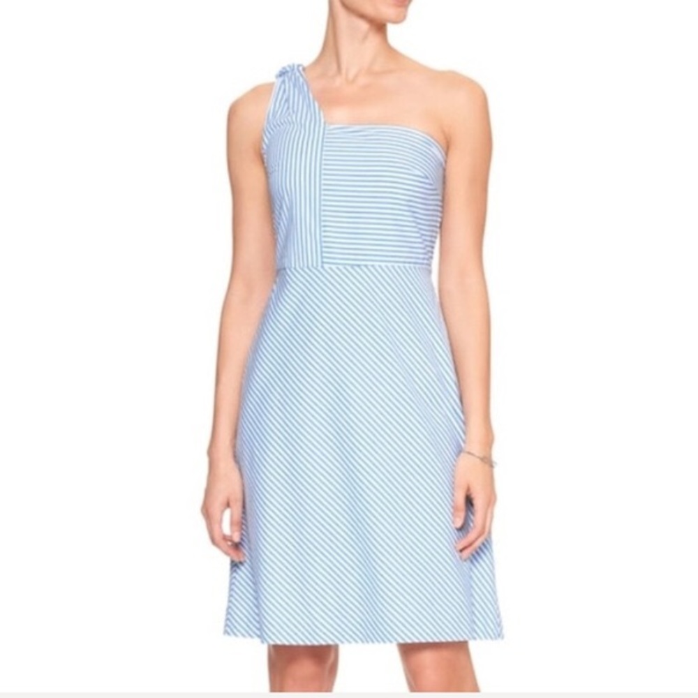 Banana Republic Blue and White One Shoulder Dress
